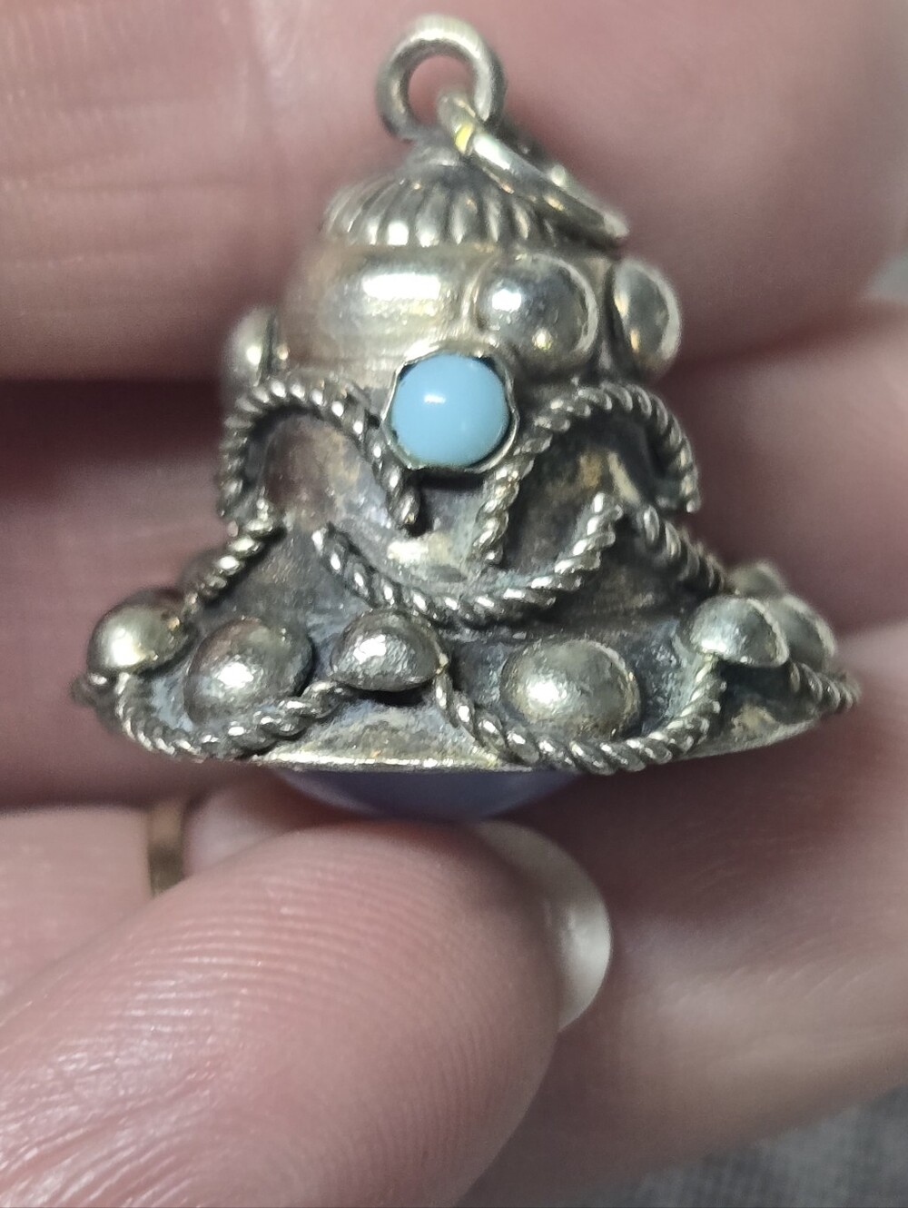 ANTIQUE 800 SILVER ETRUSCAN CANNETILLE FOB CHARM